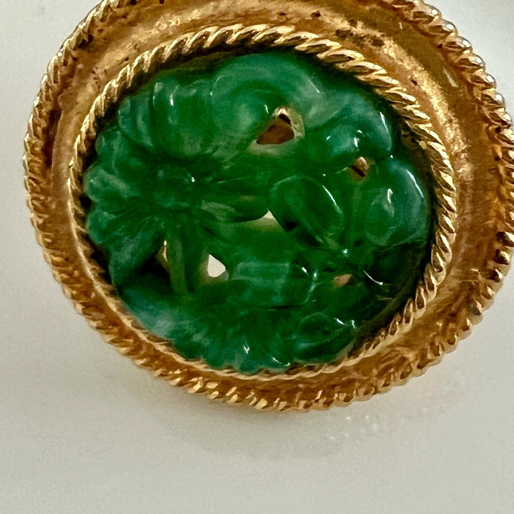 Vintage Gold and Faux Jade Clip on Earrings - Picture 4 of 5